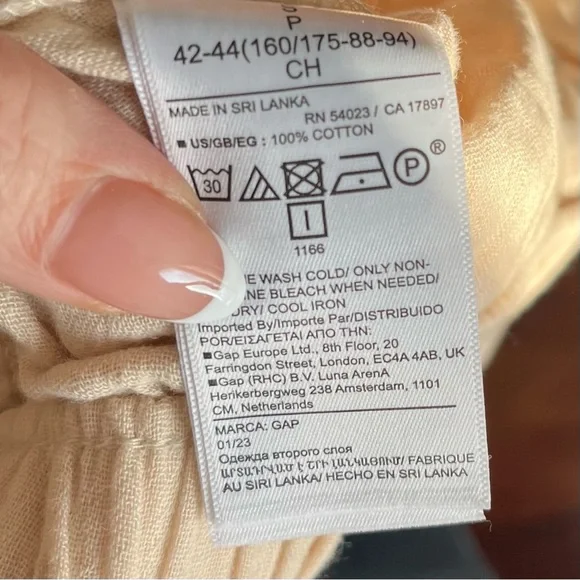 Gap Crinkle Gauze Wide Leg Pants 100% Cotton Small Tan Lightweight Lagenlook - Picture 11 of 11